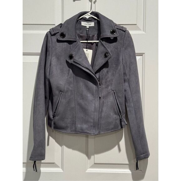 NWT JOHN + JENN Felix Faux Suede Moto Jacket Gunmetal Grey Women’s Small - Picture 2 of 12